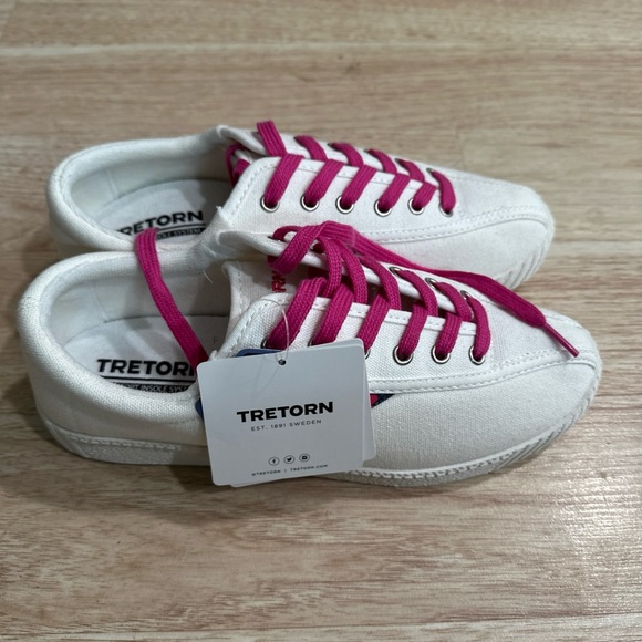 Tretorn Women's Sneakers in White with Pink Accents - Picture 3 of 11